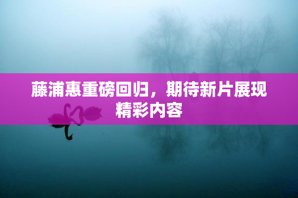 藤浦惠重磅回归，期待新片展现精彩内容