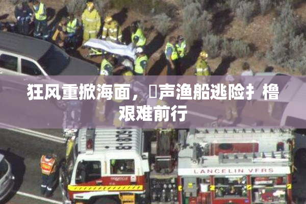 狂风重掀海面，喿声渔船逃险扌橹艰难前行